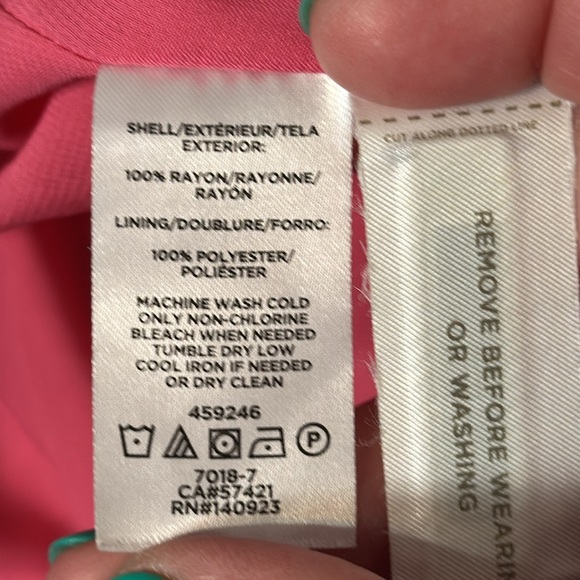 LOFT‎ Vibrant Pink Dress floral print ruffles deep V in back with tie size Large - Picture 8 of 9